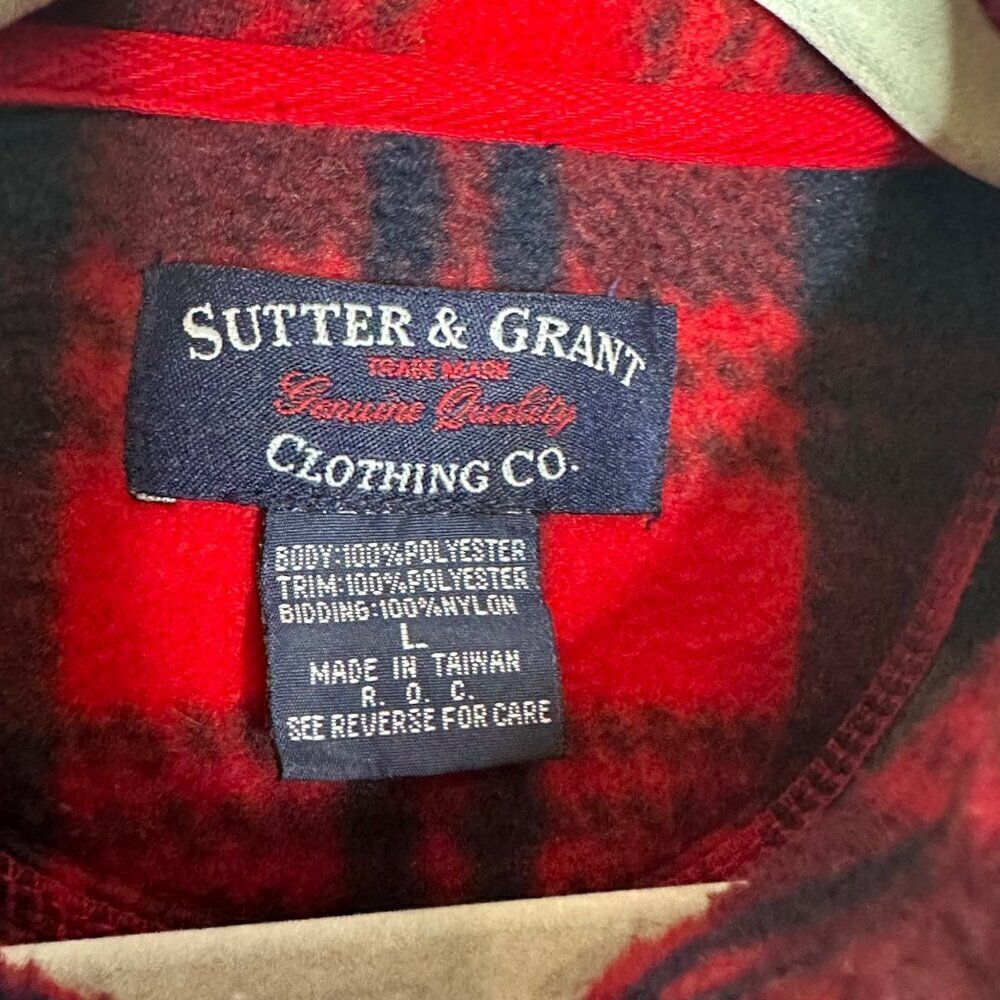 Vintage Sutter & Grant Red Plaid Pullover Fleece Men's L Half-Zip Cozy Winter - Picture 4 of 8